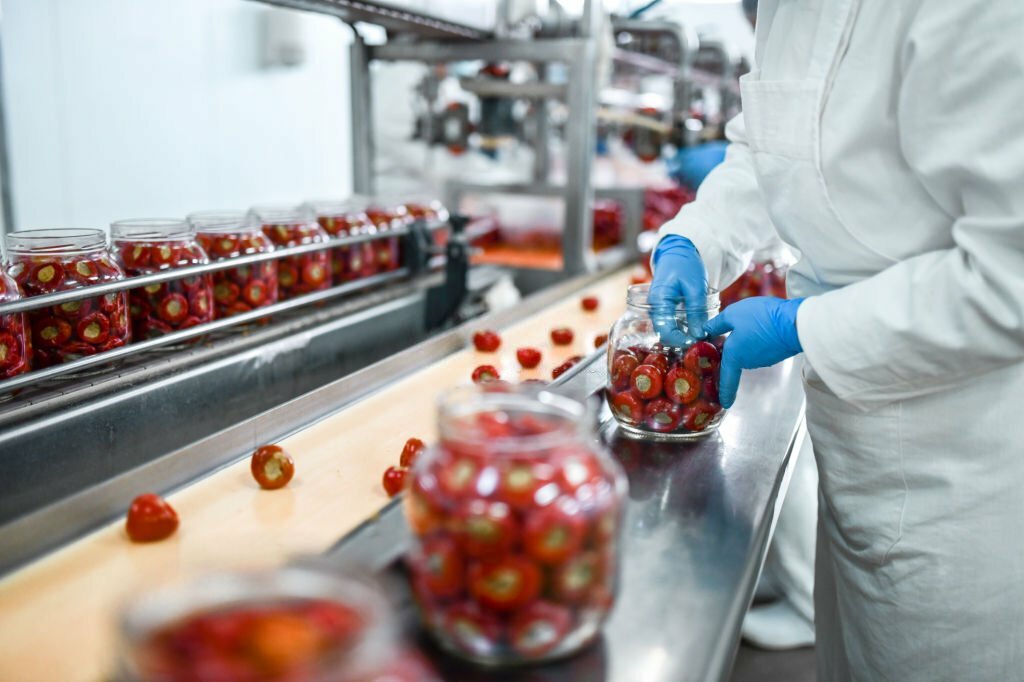 Modern Worker Packing And Storing Cherries In Glass Jars As Part Of Processing